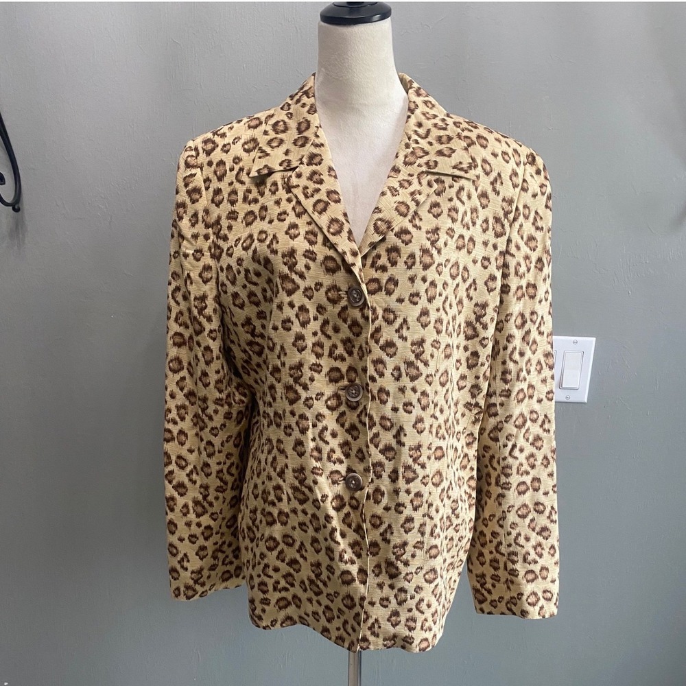 Dana Buchman Silk Leopard Print Blazer Womens size 16